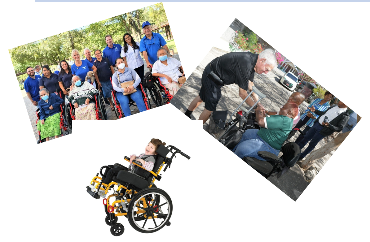 A group of people in wheelchairs are standing next to each other.