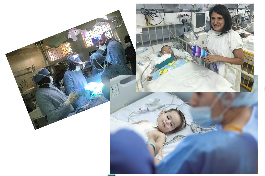 A collage of three pictures of a child being operated on