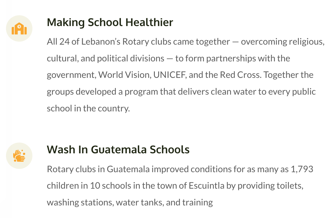 A screenshot of a website that says making school healthier and wash in guatemala schools.