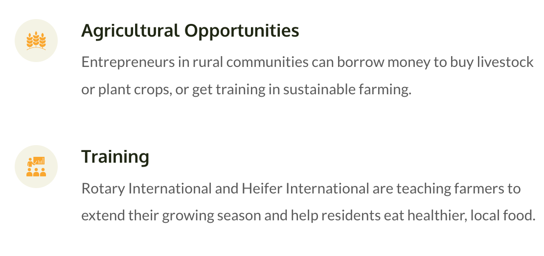 A screenshot of a website that says agricultural opportunities and training.