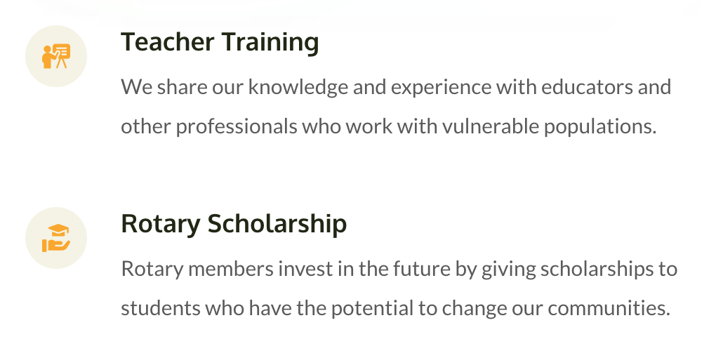 A screenshot of a website that says teacher training and rotary scholarship.