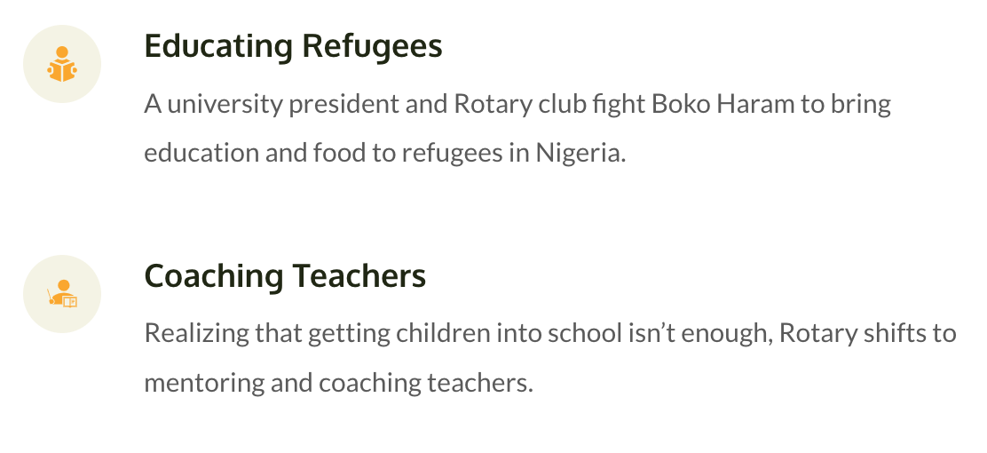 A screenshot of a website about educating refugees and coaching teachers.