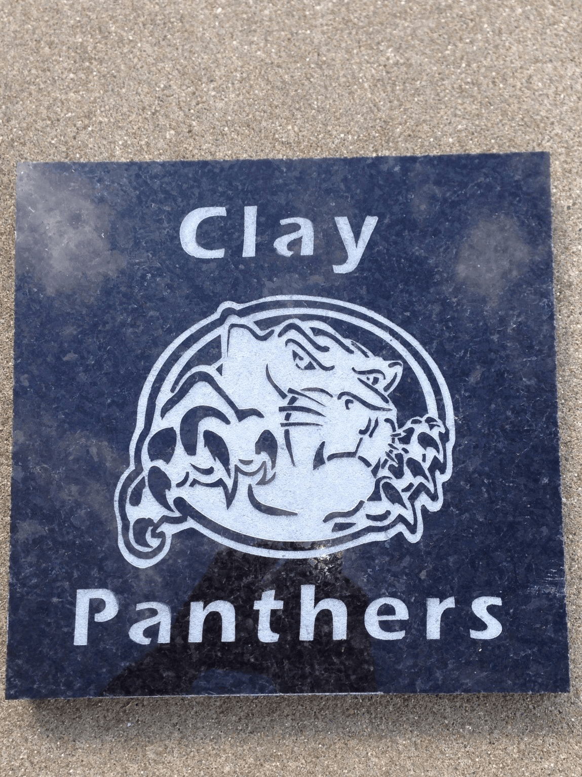 A black sign with a panthers logo on it