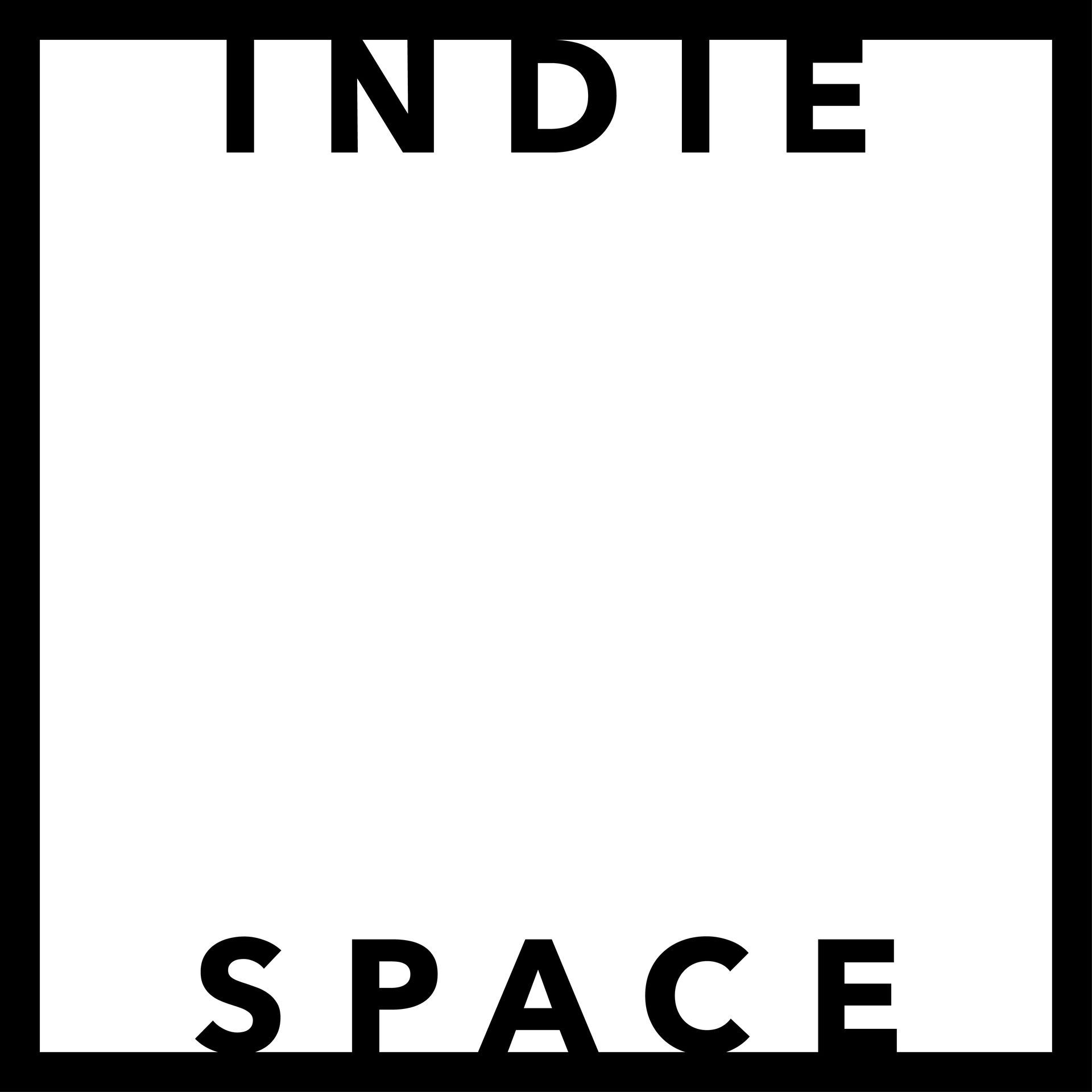 Black text reading “INDIE SPACE” on a white background with a black border.