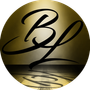 Gold circular logo with black cursive initials and a mirrored reflection on a dark base