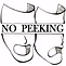 “No peeking” text above cartoon underwear with hands covering the crotch.