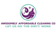 Logo for Awesomely Affordable Cleaning Co: purple brush and droplet inside teal circle; text below.