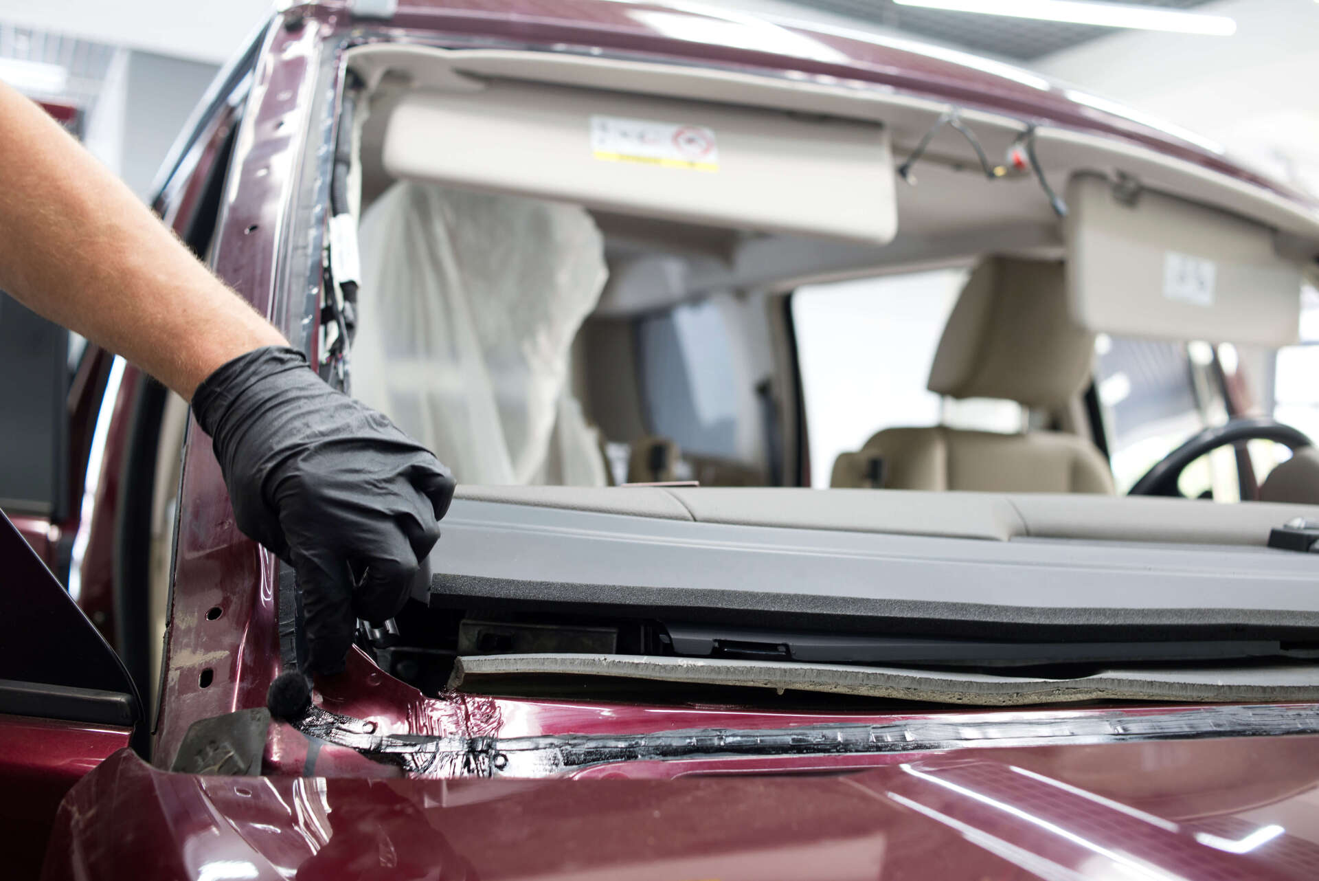 truck windscreen being repaired