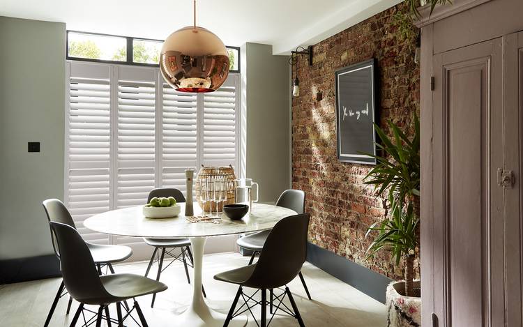 White Shutters with Mid-rail Shutters in Dining Room