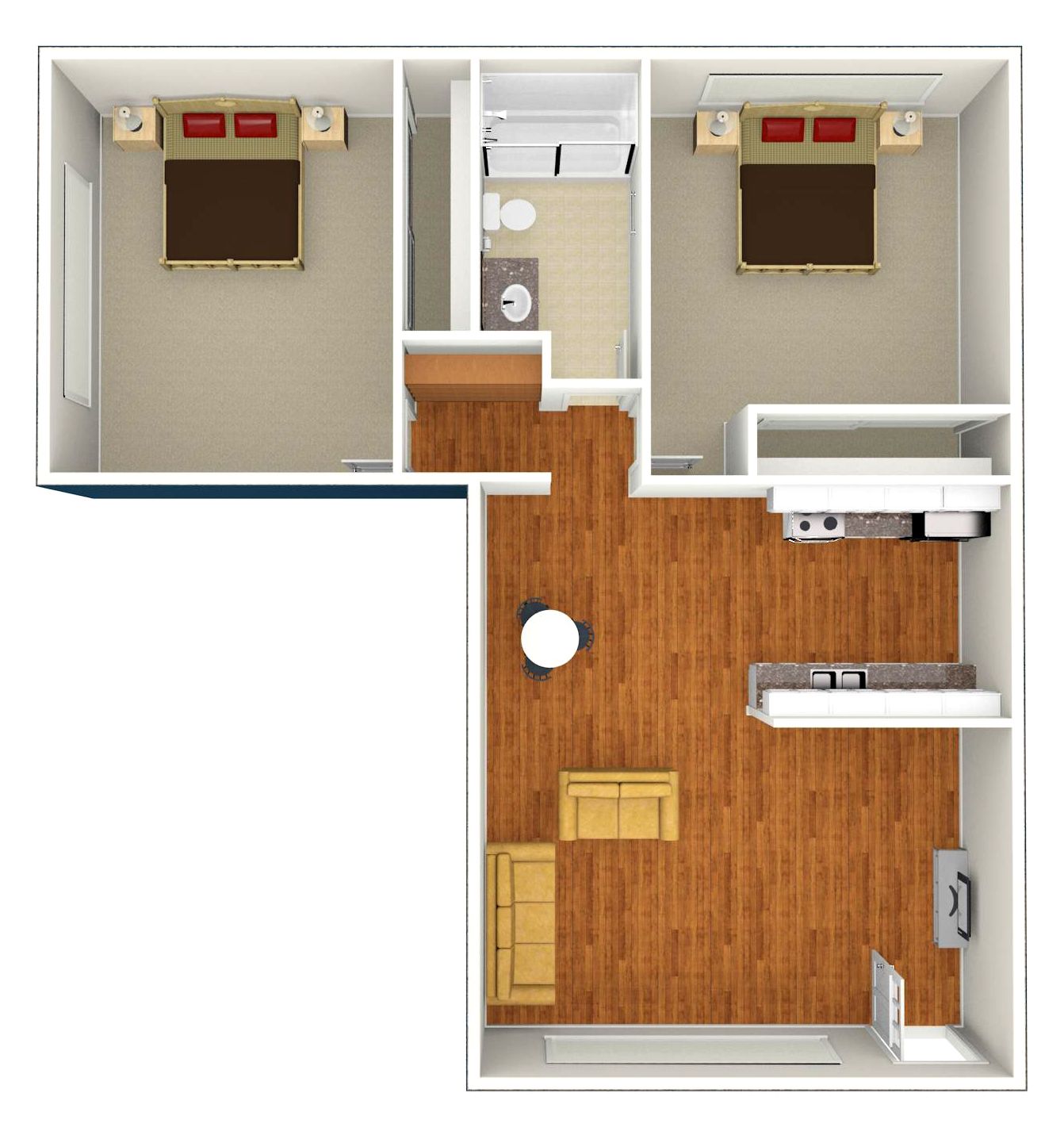2 Bed | 1 Bath floor plan 