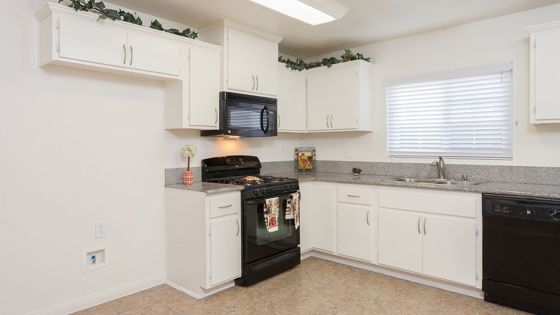 Kitchen area with stove and oven
