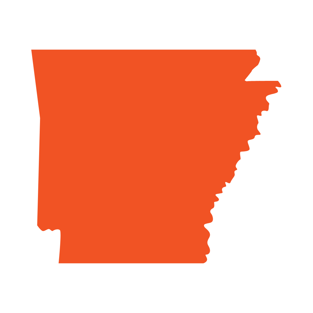 Orange silhouette of Arkansas state map on a white background