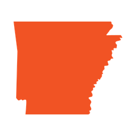 Orange silhouette of Arkansas state map on a white background