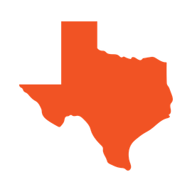 Orange silhouette of Texas state on a white background
