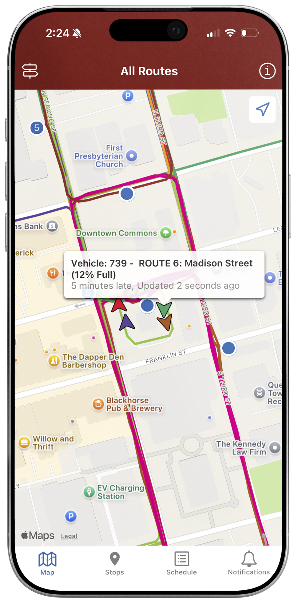 Rider app showing real-time vehicle capacity powered by automatic passenger counting data