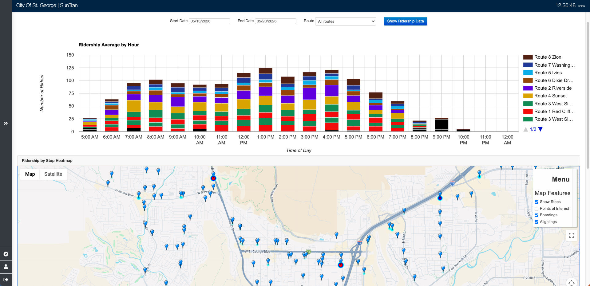 Automatic passenger counting data for airport shuttle load factor analysis