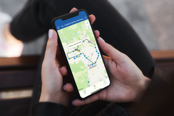 Branded rider app showing live bus tracking and arrival predictions