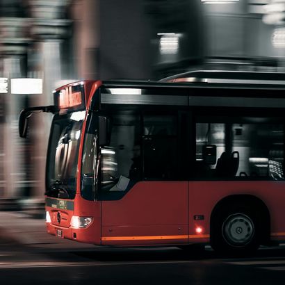 City bus on a downtown fixed route during peak ridership hours