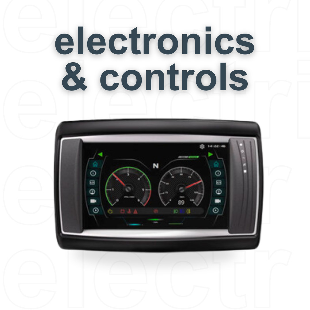 A picture of a dashboard with the words electronics and controls above it.