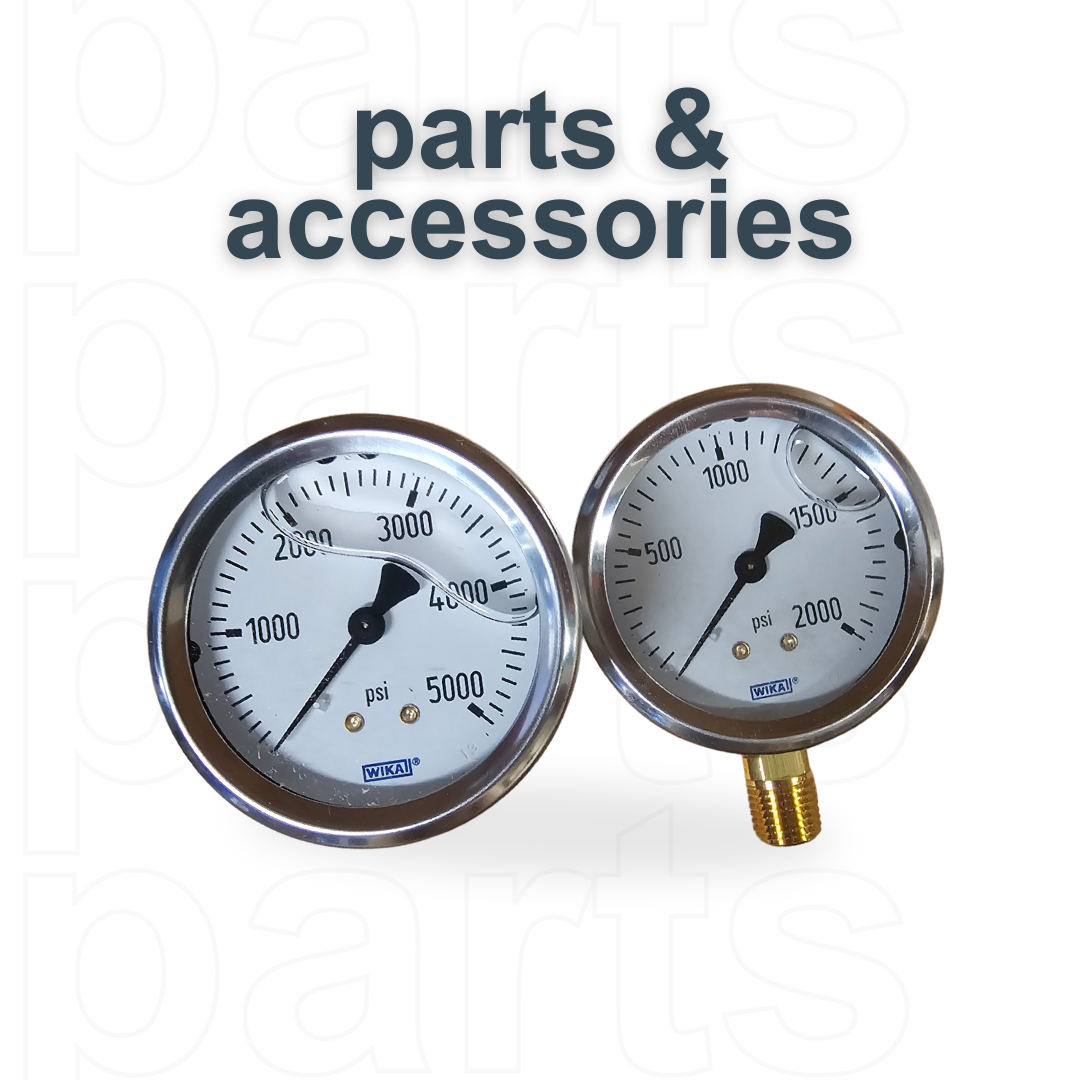 Two pressure gauges are sitting next to each other on a white background.