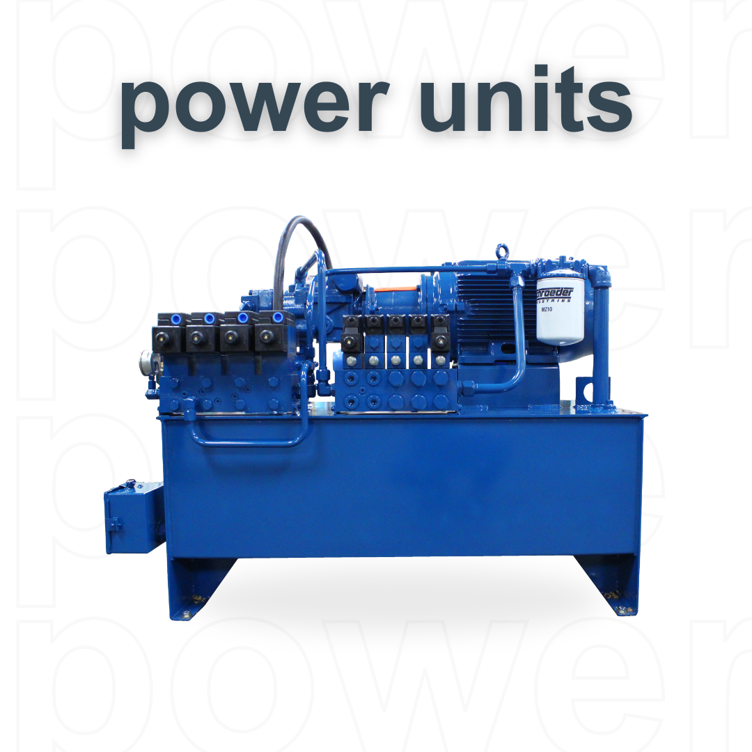 A blue machine with the words power units on the bottom