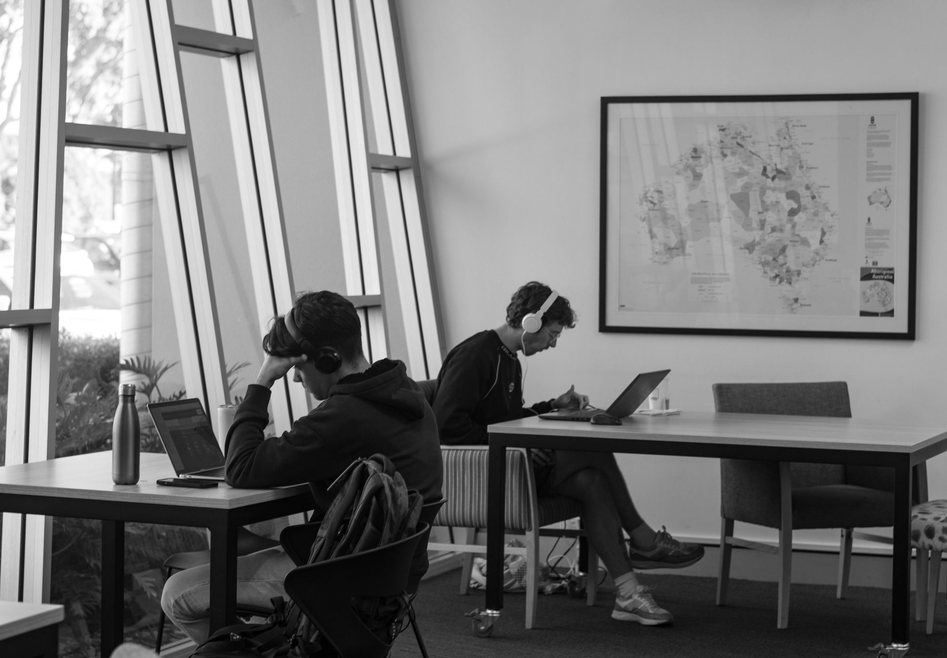 international students studying in a library