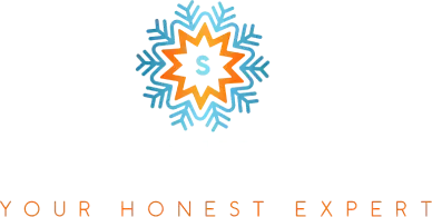 Stylized blue and orange starburst logo with a dollar sign above partial text “YOUR HONEST EXPERT”