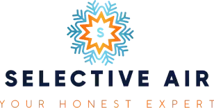 Selective Air logo with orange and blue snowflake and navy text