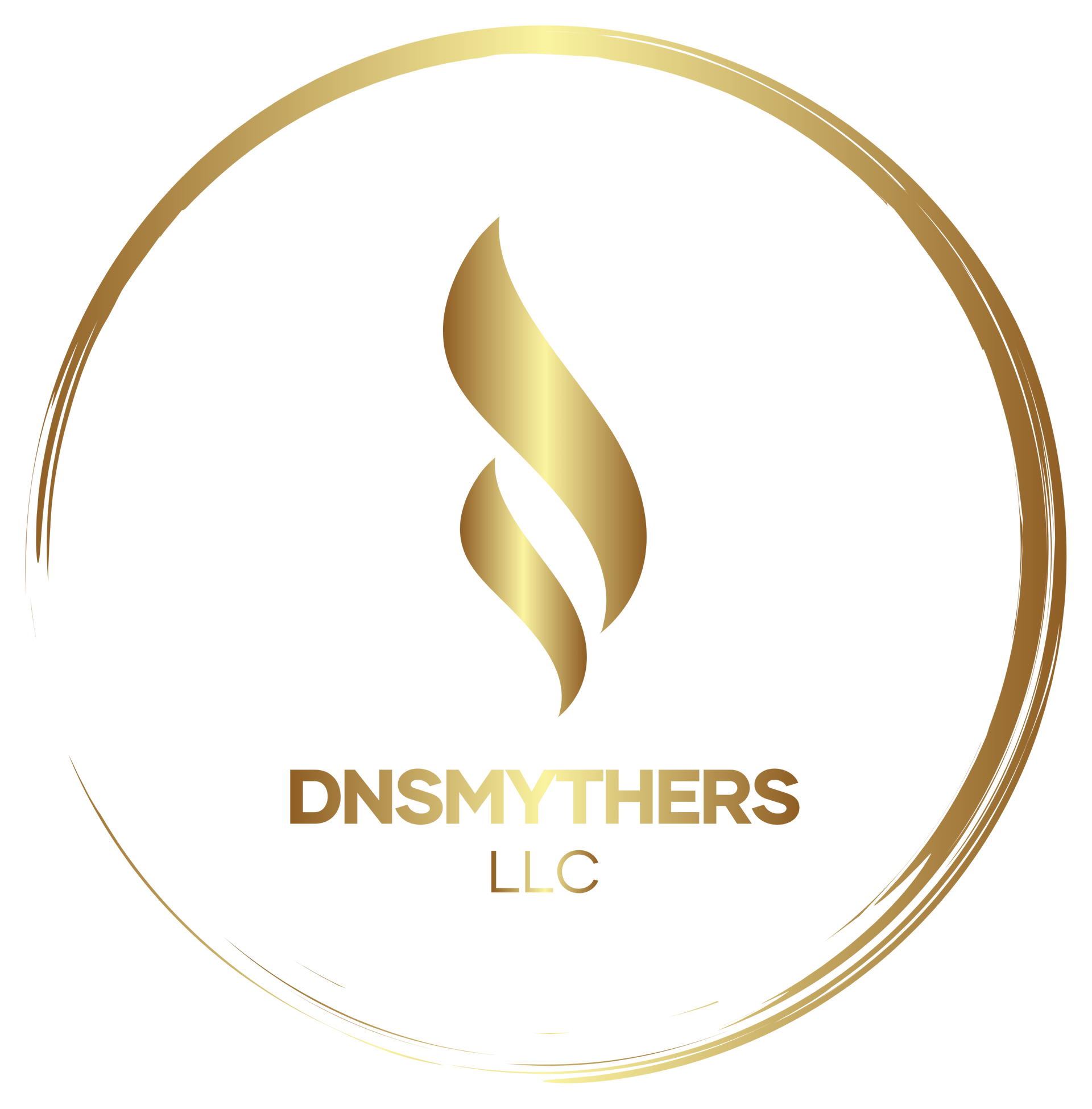 Gold logo: stylized flame inside a gold circle, with 