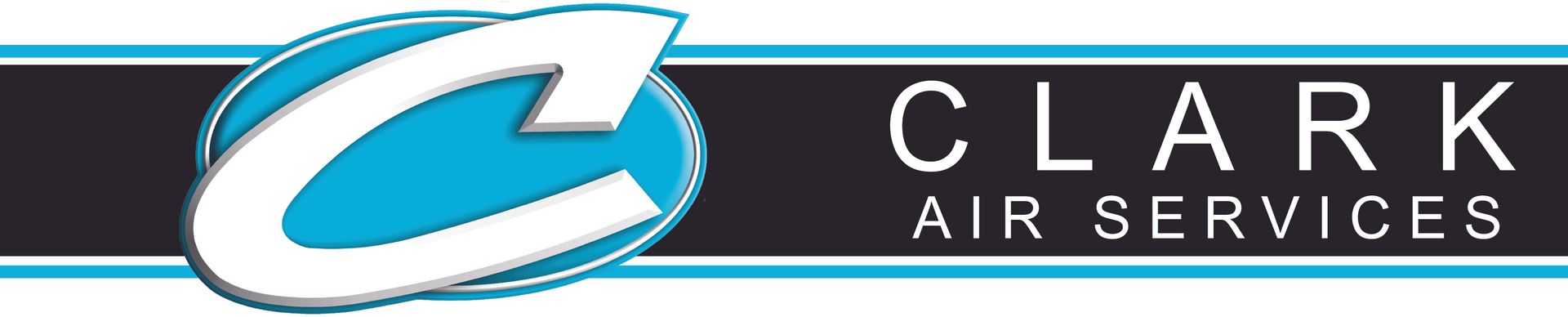 Clark Air Services logo. White "C" inside a blue shape, black bar with "CLARK AIR SERVICES".