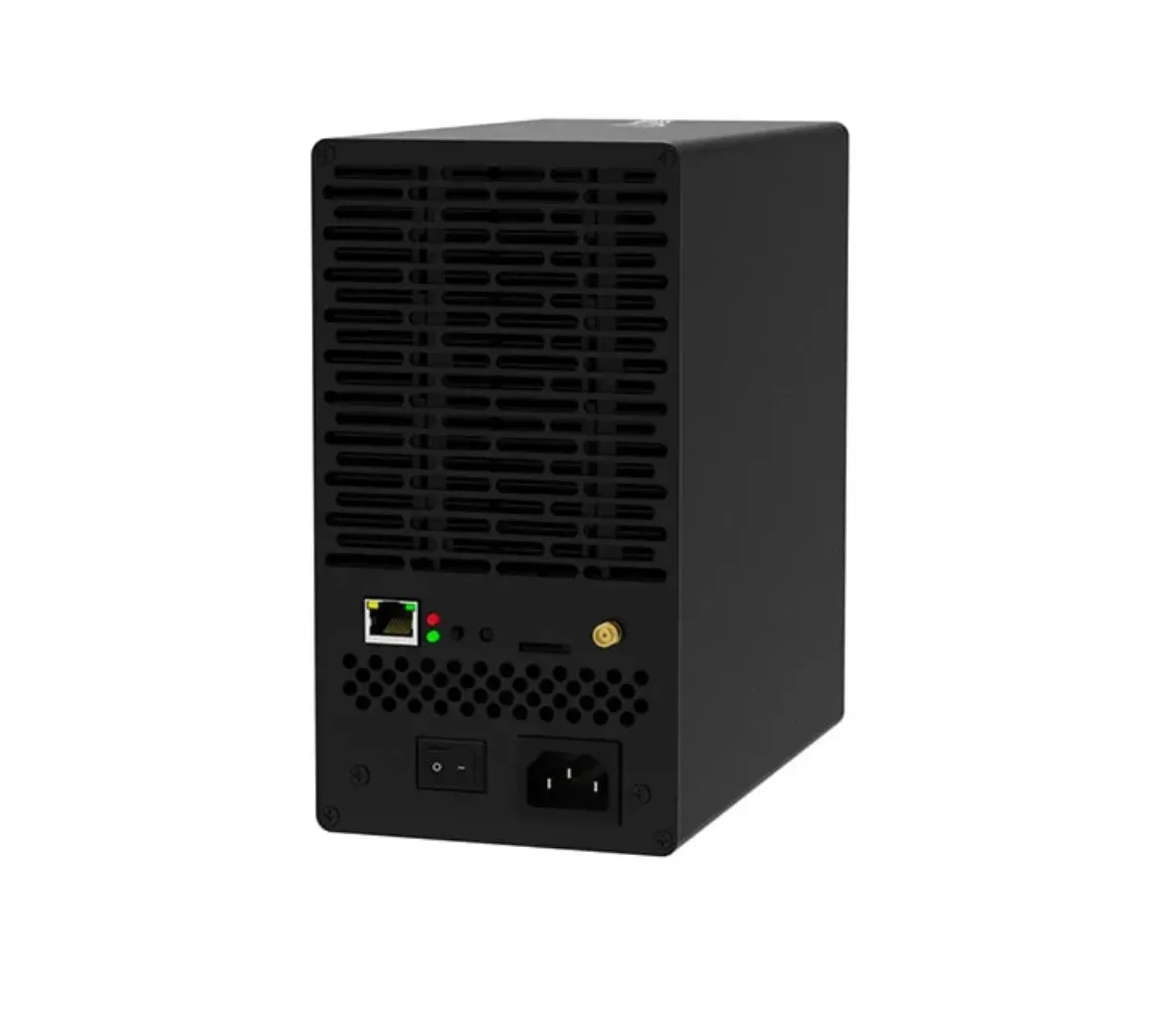 The back of a black computer tower with a power supply.