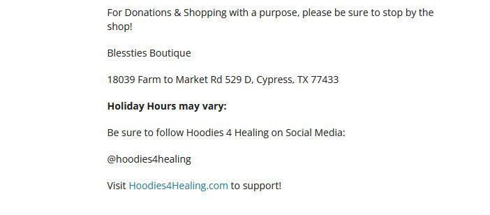 A flyer for donations and shopping with a purpose.