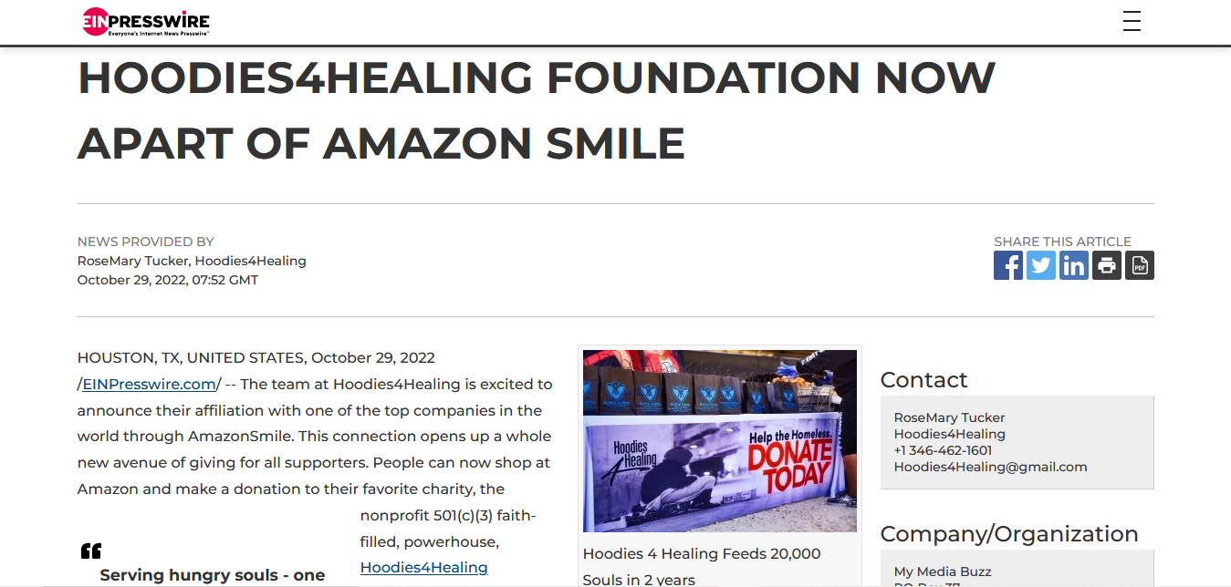 The hoodies4healing foundation is now apart of amazon smile