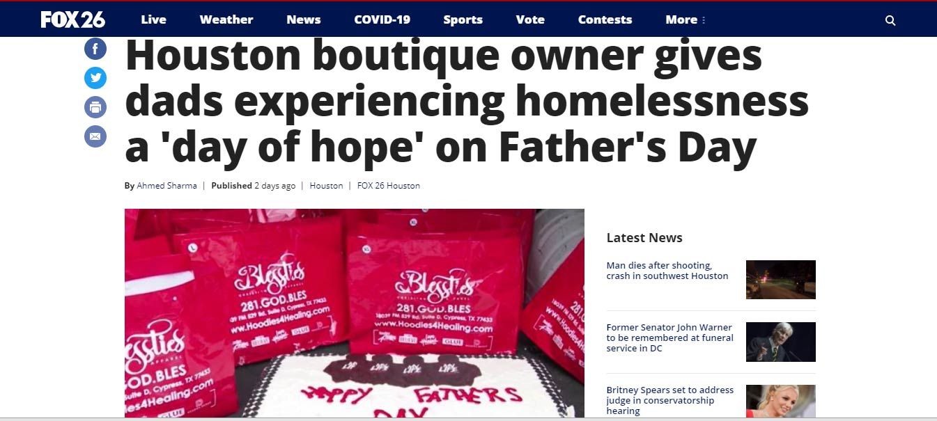 A houston boutique owner gives dads experiencing homelessness a day of hope on father 's day