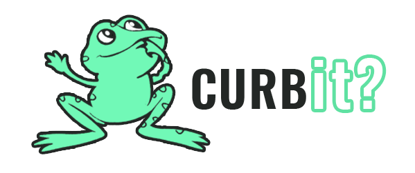 A green frog with a thoughtful expression next to "CURB it?"