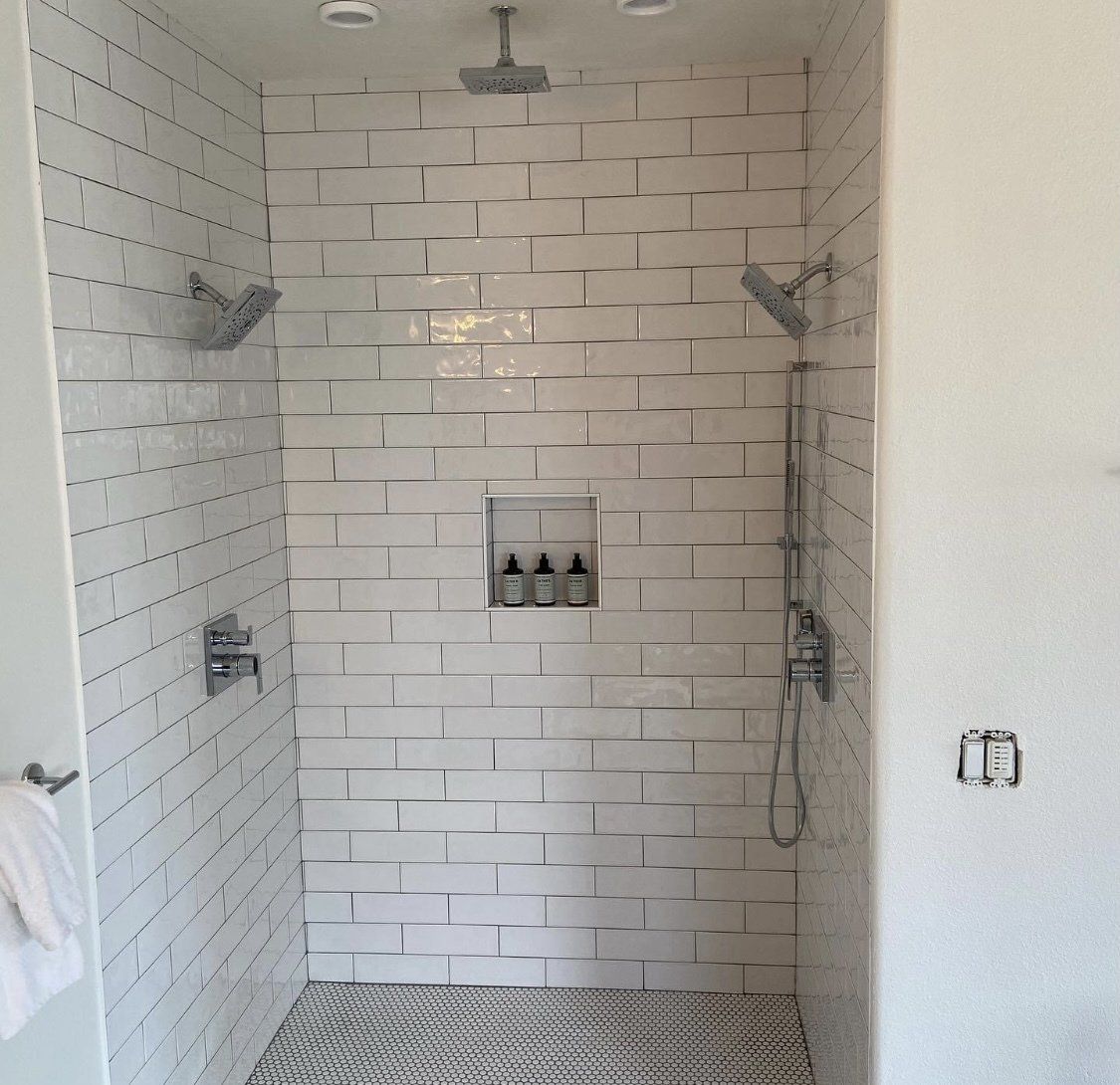 Shower with White Tiles — Newberg, OR — Titan Plumbing Co