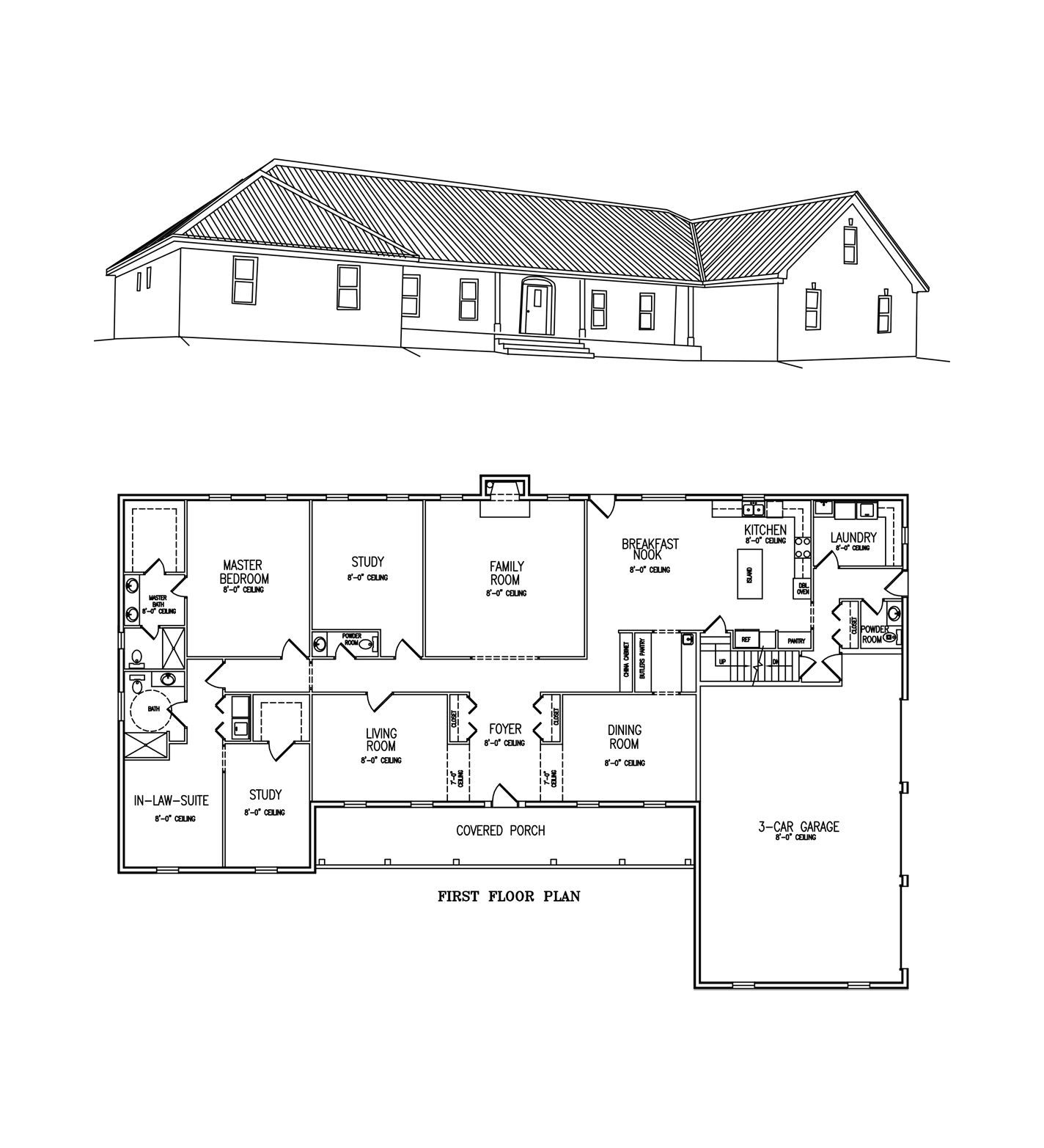 a black and white floor plan of a house with a roof .
