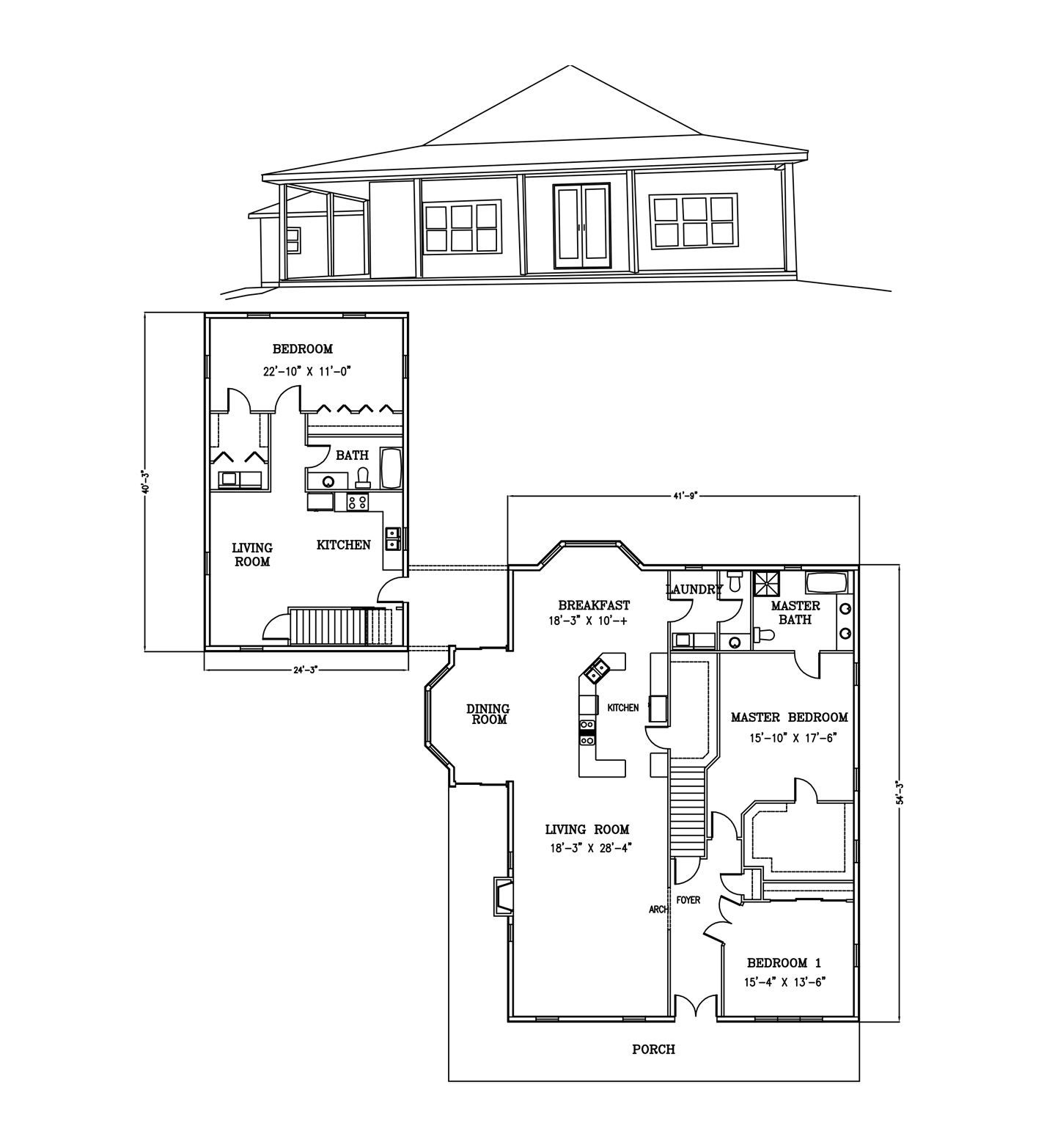 a black and white floor plan of a house with a porch .