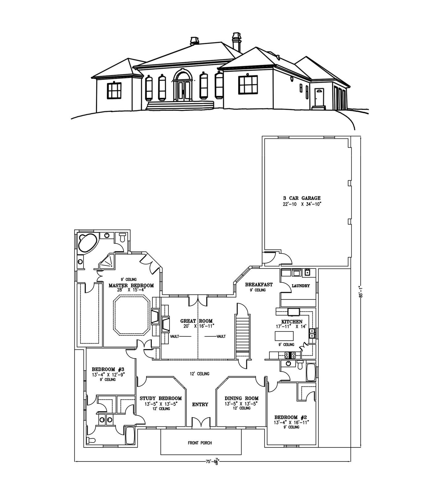 a black and white floor plan of a large house