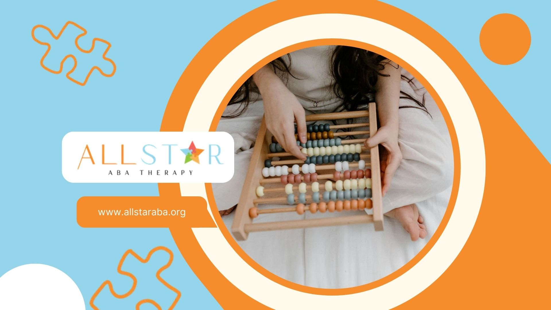 An autistic child sitting cross-legged while playing with a wooden abacus during ABA therapy in MD.
