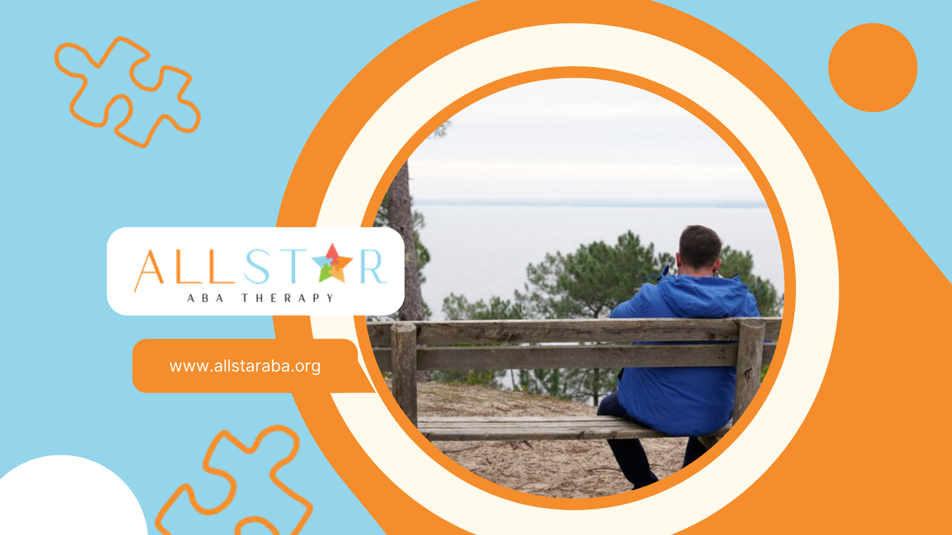 An autistic adult sitting alone on a wooden bench