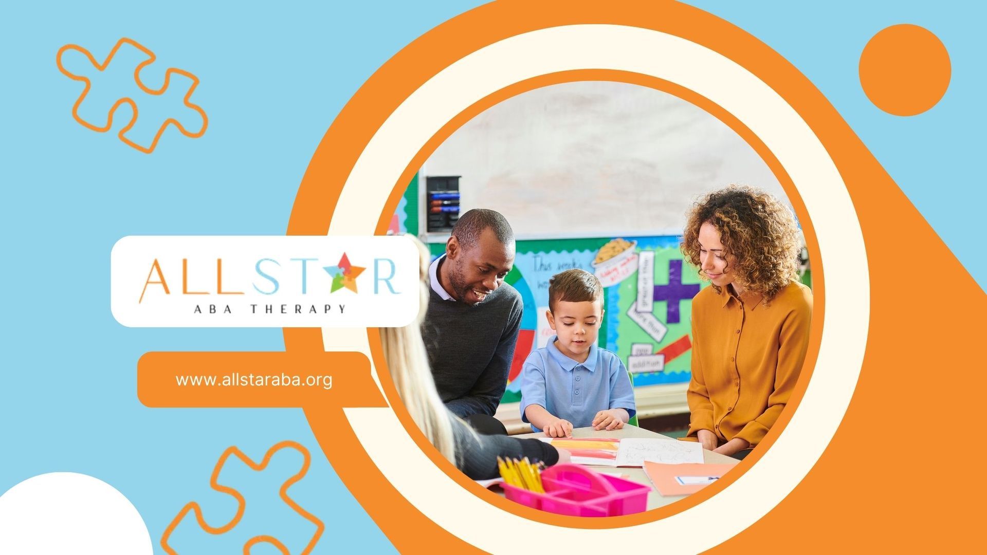 Children and teacher gathered around colorful table activities in a bright classroom.