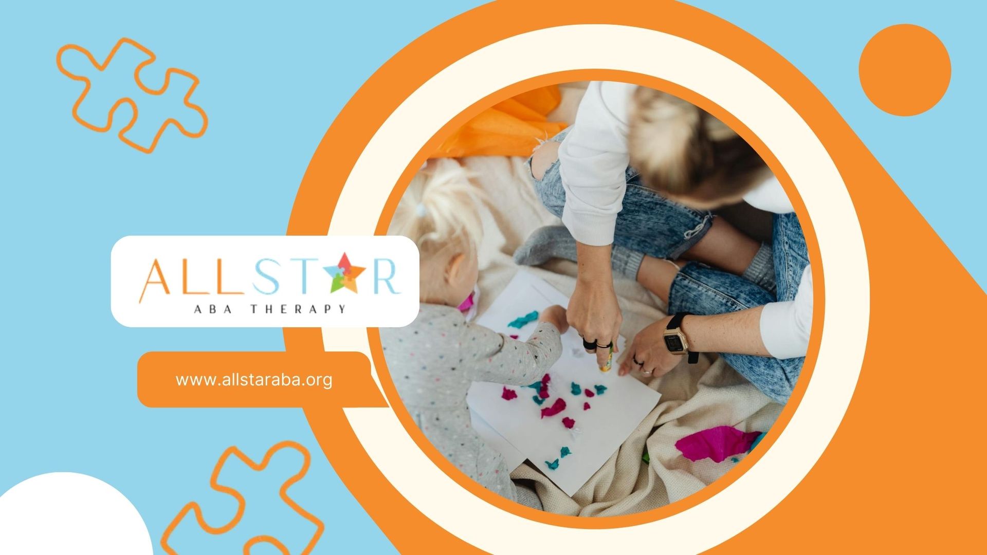 Autistic toddler doing craft activity with an ABA therapist during center-based ABA therapy in MD.