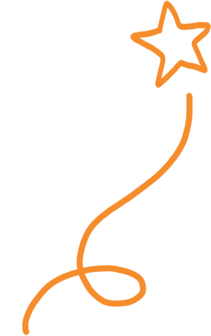 A drawing of a swirl with a star on a white background