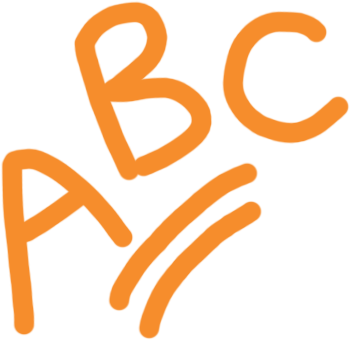 Las letras abc están escritas en naranja sobre un fondo blanco.