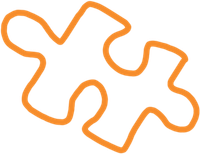 An orange outline of a puzzle piece on a white background