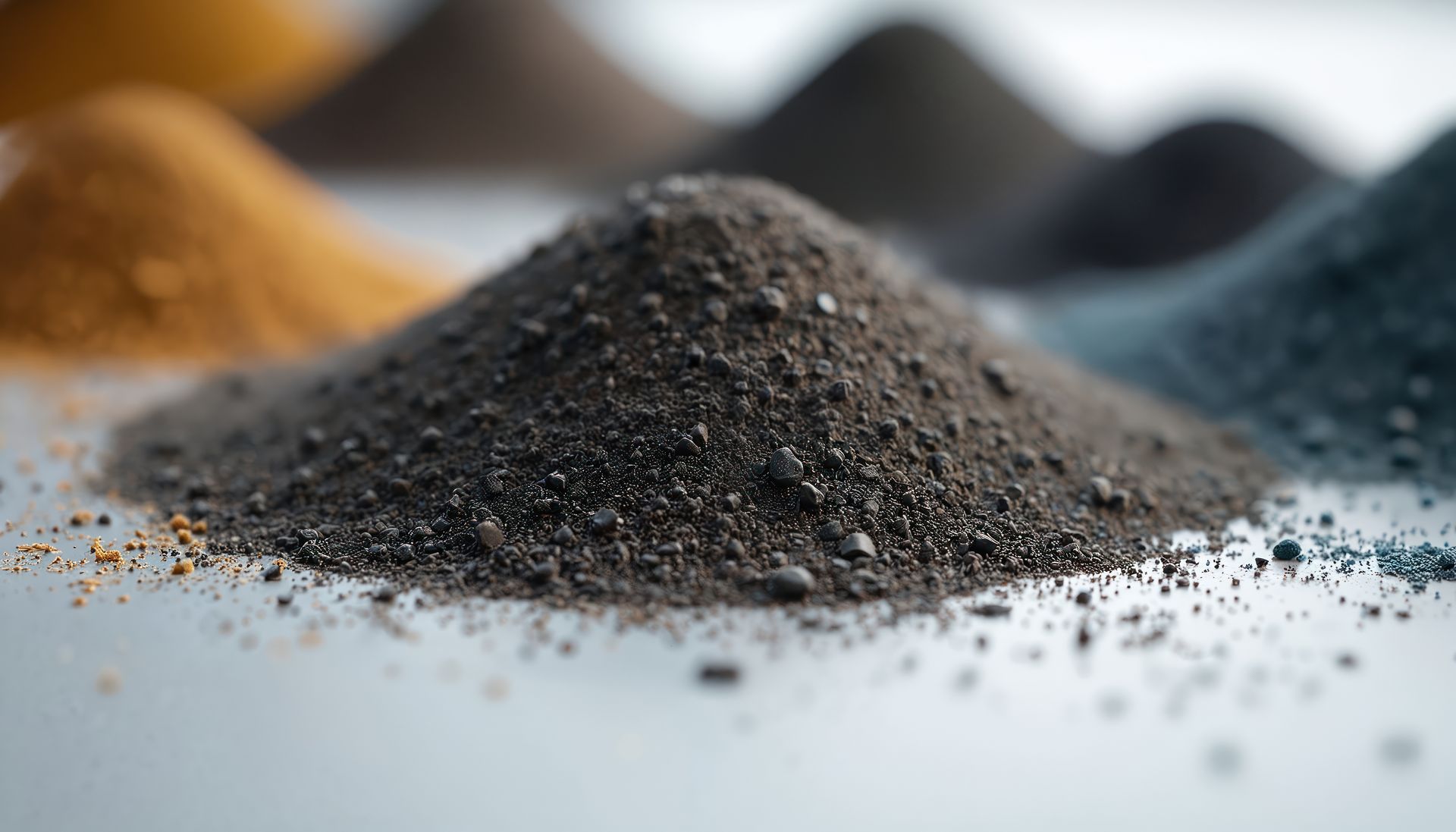Abrasive materials displayed as granular blasting media for industrial applications. Abrasive materials displayed as granular blasting media for industrial applications.