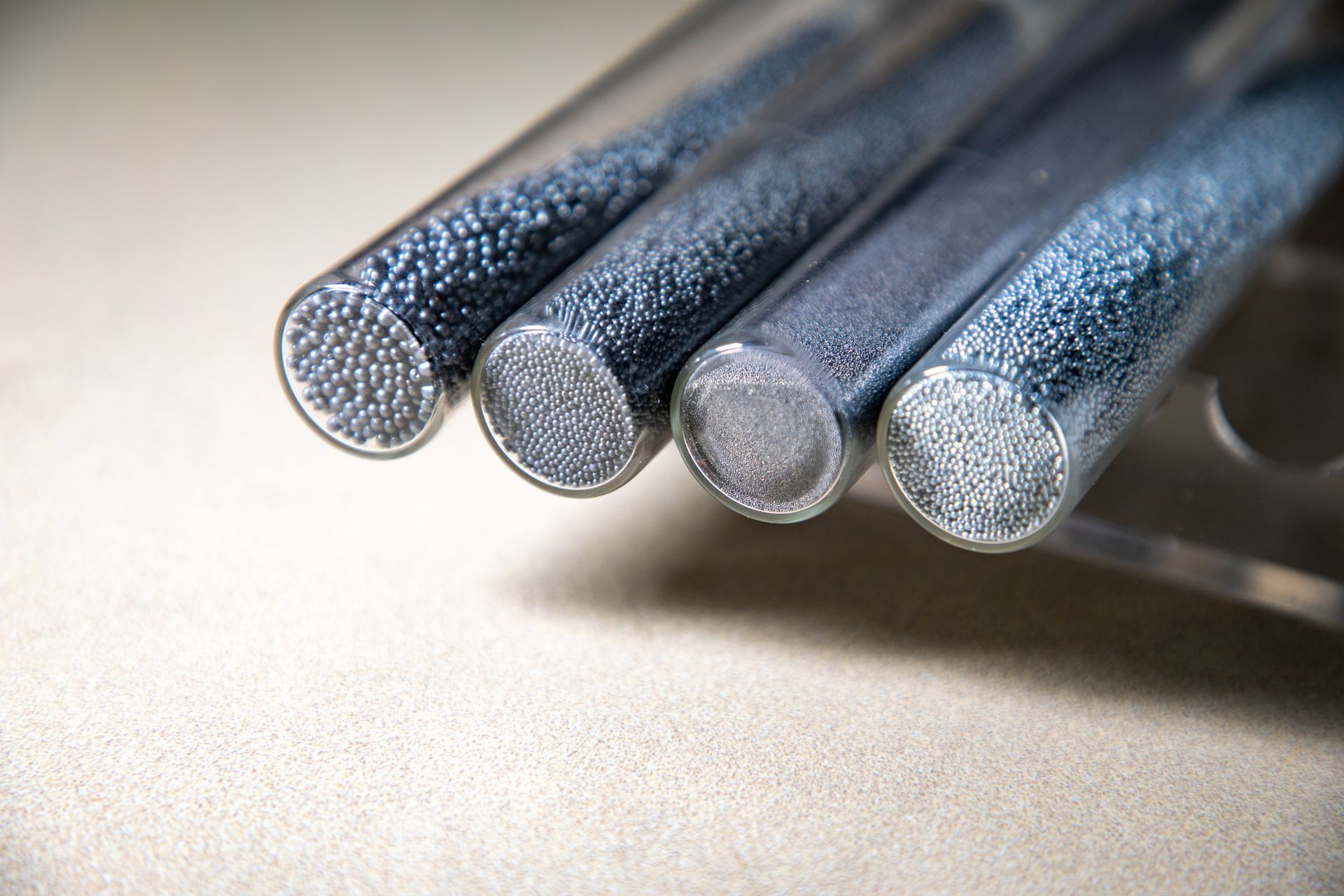 Close up of abrasive blasting media sample, cut wire shot peening.