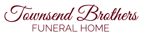 Townsend Brothers Funeral Home logo in maroon script. "Funeral Home" in a smaller font below.