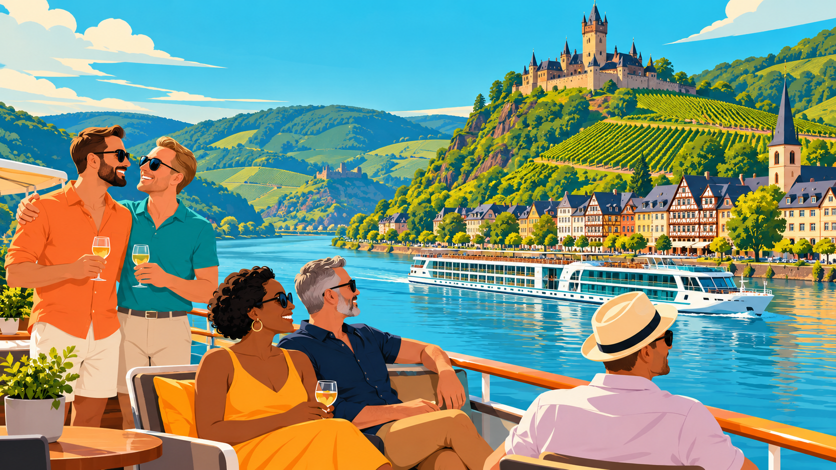 LGBT+ cruise travellers enjoying time aboard a ship